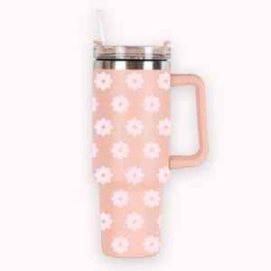 40oz Tumbler with Handle & Straw, 40oz Stainless Steel Tumbler, 40oz Insulated Tumbler, Floral Tumbler | Mauve Flowers