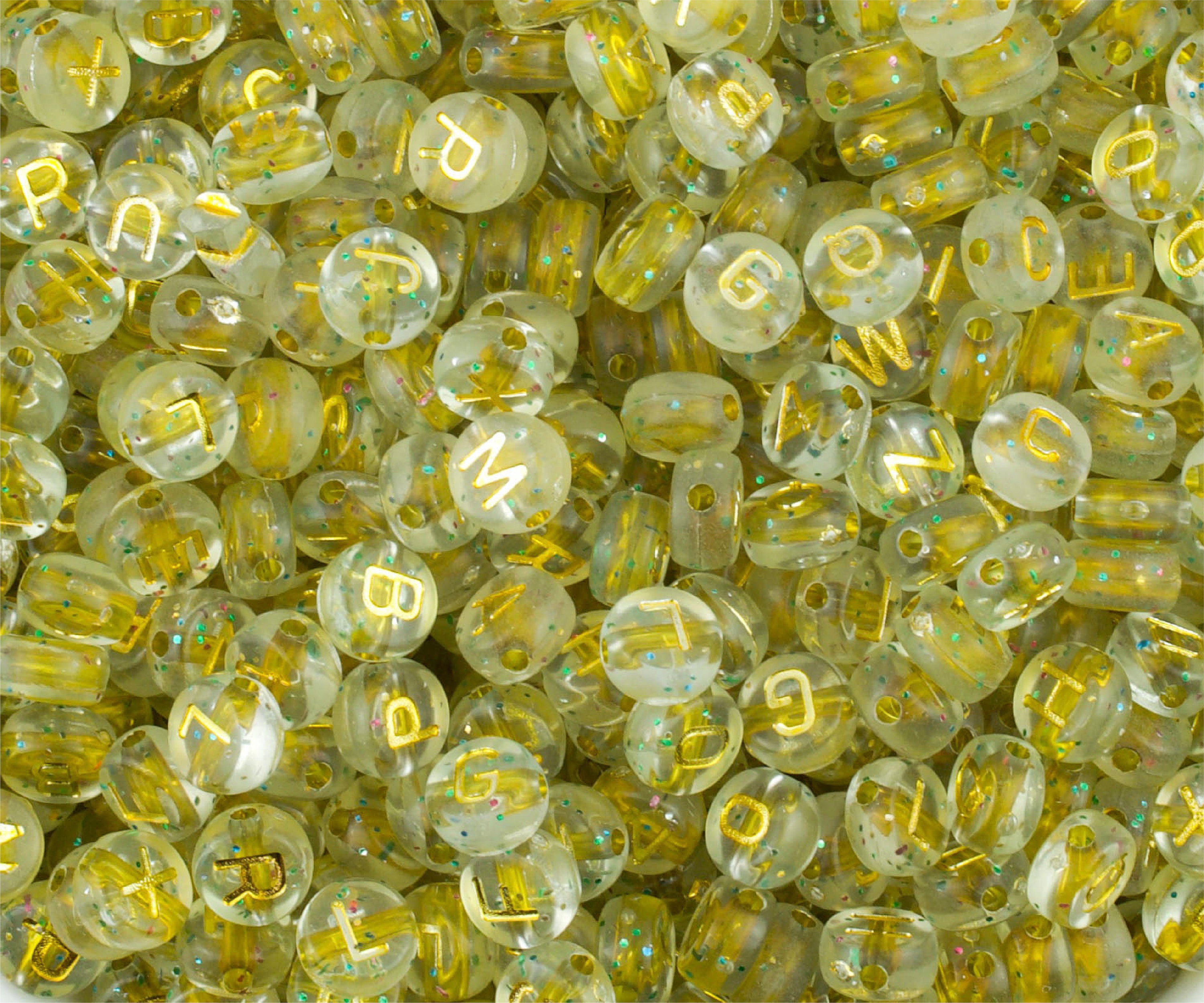 Gold Glitter Alphabet Beads, Round Alphabet Letter Beads, Acrylic Letter Beads, 7mm Alphabet Letter Beads, Name Beads, ABC Letter Beads