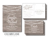 Rustic Wedding Invitation, RSVP Postcard, Info Card Set, Country Chic, Hanging Lights, Fall Wedding, Rustic Wedding, Wedding Suite #CL179