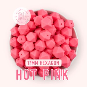 17mm Hot Pink Hexagon Silicone Beads, Silicone Beads, Hexagon Silicone Beads, Wholesale Silicone Beads, Food Grade Silicone, Loose Beads