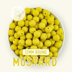 12mm Mustard Silicone Beads, Round Silicone Beads, Silicone Beads, Wholesale Silicone Beads, 100% Food Grade Silicone, Sensory Beads
