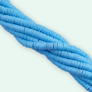 African Colored Vinyl Disc Beads, 6mm Heishi Beads, Polymer Clay Beads, Vinyl Beads, Heishi Strand Beads, 16 inch strand, Sky Blue
