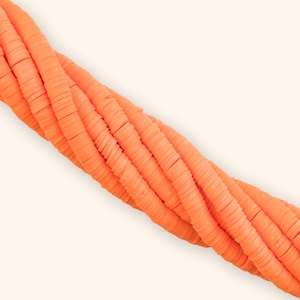 6mm Orange Heishi Beads, African Vinyl Disc Beads, Polymer Clay Beads, Wholesale Beads, Colored Heishi Strand Beads, 16 inch strand, Orange