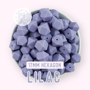 17mm Lilac Hexagon Silicone Beads, Silicone Beads, Hexagon Silicone Beads, Wholesale Silicone Beads, Food Grade Silicone, Loose Beads