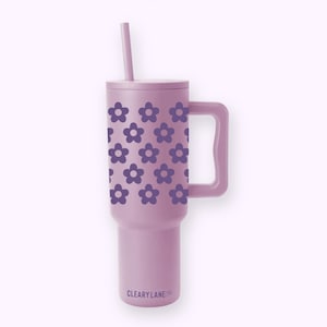40oz Insulated Tumbler, 40oz Floral Tumbler with Handle & Straw, 40oz Stainless Steel Tumbler | Lavender Flowers