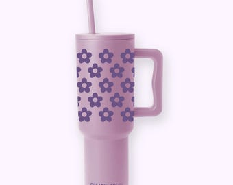 40oz Lavender Floral Tumbler, Insulated Stainless Steel with Handle & Straw