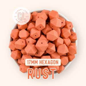 17mm Hexagon Silicone Beads, Silicone Beads, Hexagon Silicone Beads, Wholesale Silicone Beads, Food Grade Silicone, Sensory Beads, Rust