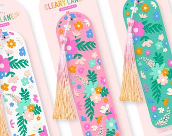 Floral Acrylic Bookmark, Pink Ombre Tassel