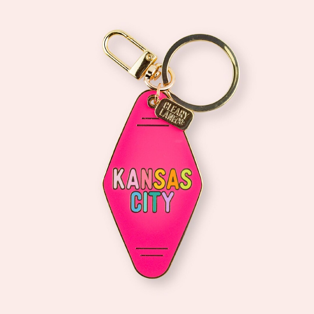 Kansas City Hot Pink Rainbow Motel Enamel Keychain, Gold Enamel ...