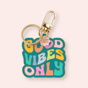 Good Vibes Only Enamel Keychain, Gold Enamel Keychain, Gold Bag Charm, Key Holders Purse Charm, Women Bag Accessories
