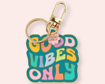 Good Vibes Only Enamel Keychain, Gold Purse Charm