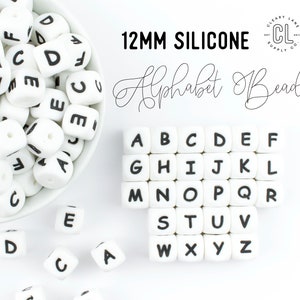 12mm Alphabet Silicone Letter Beads, A-Z Silicone Beads, Alphabet Cube Beads, Wholesale Silicone Beads, 100% Food Grade Silicone