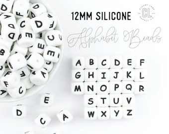 12mm Alphabet Silicone Letter Beads, A-Z Silicone Beads, Alphabet Cube Beads, Wholesale Silicone Beads, 100% Food Grade Silicone