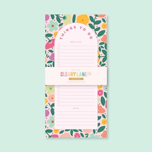 Blush Rainbow Meadows Notepad, 4.25&quot;x8.25&quot; Floral Notepad, Cute Stationery Gift, Floral Stationery Notepad, Cute Office Desk Stationery