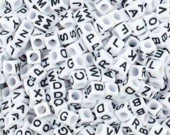 Black & White Alphabet Acrylic Beads, Square Alphabet Letter Beads, Acrylic Letter Beads, 6mm Alphabet Letter Beads, Name Beads, A-Z Letters