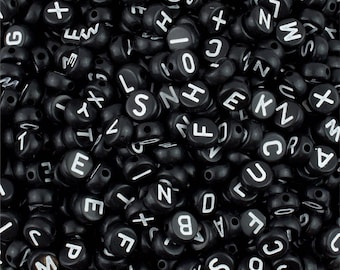 Black & White Alphabet Beads, Round Alphabet Letter Beads, Acrylic Letter Beads, 7mm Alphabet Letter Beads, Name Beads, ABC Letter Beads