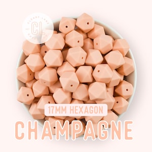 17mm Champagne Hexagon Silicone Beads, Silicone Beads, Hexagon Silicone Beads, Wholesale Silicone Beads, Food Grade Silicone, Loose Beads