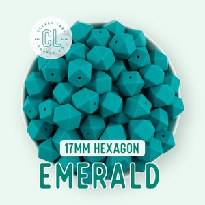 17mm Emerald Hexagon Silicone Beads, Silicone Beads, Hexagon Silicone Beads, Wholesale Silicone Beads, Food Grade Silicone, Loose Beads