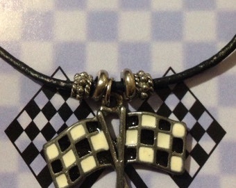 Traceys racing jewelry checkered flag necklace auto racing jewelry
