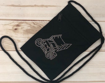 Rhinestone black canvas winged sprint car cross body small essentials bag purse