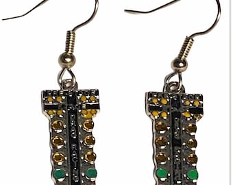 Drag tree staging light Christmas tree auto racing jewelry earrings. Tracey's racing jewelry