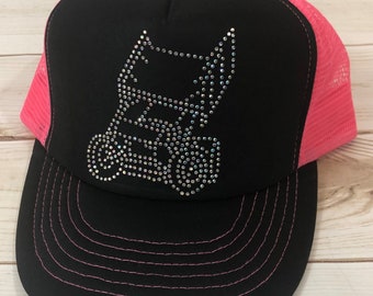 Rhinestone sprint car trucker hat black and pink