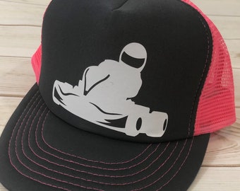 go kart trucker hat dark grey and pink