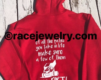 youth racing Hoodie red zip up sprint car All paths are dirt