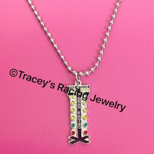 NHRA Drag Tree Christmas tree staging light silvertone necklace Tracey's Racing Jewelry