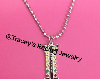 NHRA Drag Tree Christmas tree staging light silvertone necklace Tracey's Racing Jewelry