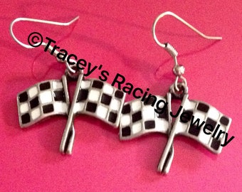 Tracey's Racing Jewelry double checkered flag earrings auto racing jewelry BEST PRICE!!!