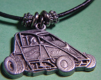 Non Wing Ford Focus midget sprint car pewter necklace.  Tracey's Racing Jewelry