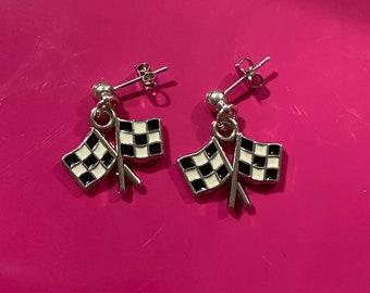 Double checkered flag post earrings