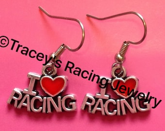I Love Racing Earrings  Traceys Racing Jewelry