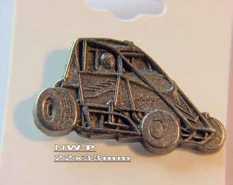 Non Wing Ford Focus midget sprint car pewter hat pin .  Tracey's Racing Jewelry