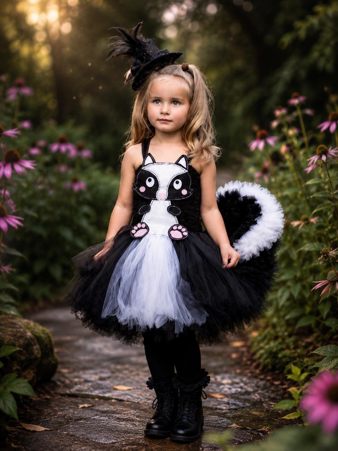 Handcrafted Skunk Tutu Dress Woodland Animal Birthday Outfit, Halloween Costume