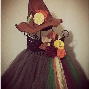 Scarecrow Wizard of Oz  Fall Autumn Pageant Halloween Baby Toddler Girls Tutu Dress from LanYapCrafts with Floppy Scarecrow Hat