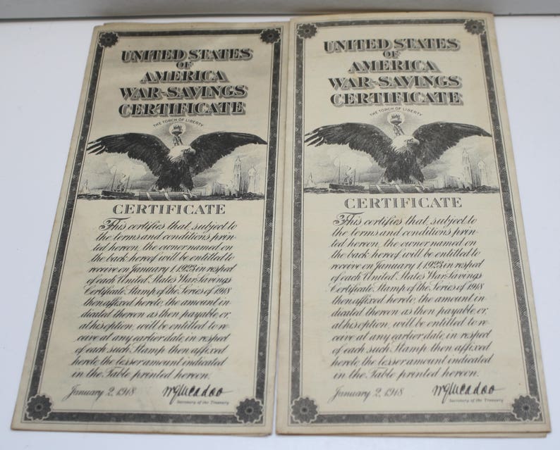 Original United States of America Unused War-Savings Certificates Series of 1918 image 7