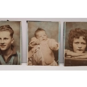 Lot of 3 Antique Hand Tinted 1940s Photos | Hand-tinted Portraits Baby, Mom, Dad | Photo Booth Photo