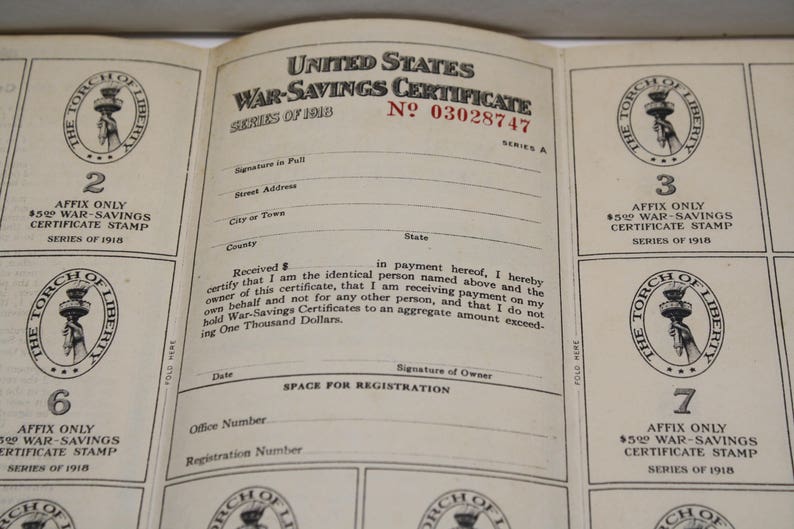 Original United States of America Unused War-Savings Certificates Series of 1918 image 5