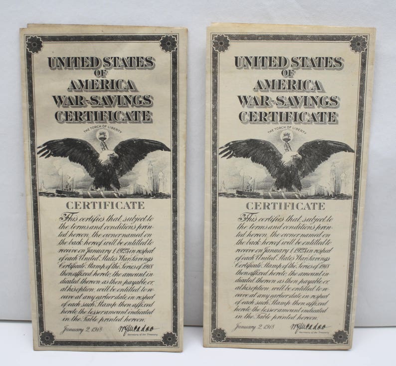 Original United States of America Unused War-Savings Certificates Series of 1918 image 1