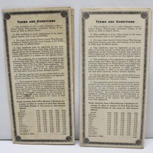 Original United States of America Unused War-Savings Certificates Series of 1918 image 2