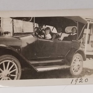 Antique 1920 Photo Little Girl Driving Model T Convertible Car | Child Driving Model T Car