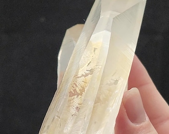 Golden Twin Lemurian Quartz- 14.3 cm Long- Brazil- Dendritic Inclusion, White Dendrites, Branching Bonds, Twin Souls, Museum Quality