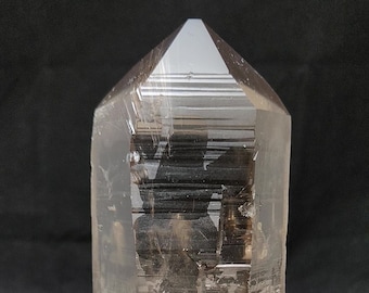 Massive 8.5 inch or  21.5 cm Long Smokey Quartz, Diamantina Brazil- Rutile Spray, Healed Regrowth Etched Druzy Base, Partial Polish- #26