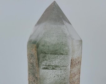 Huge Garden Quartz Wand, Mina Zeca De Souza, Serra Do Cabral, Brazil- Green Chlorite Wisps, Chevrons- 16.9 cm Long- Partial Polish- ST11