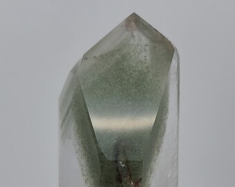 Huge Green Chevron Phantom Quartz, Mina Zeca De Souza Brazil- Stands, Massive Generator, Stacked- 12.8 cm Long- Partial Polish- ST10