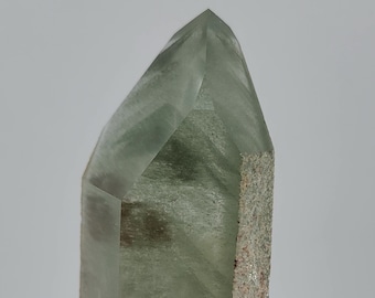 Green Chlorite Phantom Quartz Crystal Mina Zeca De Souza Brazil- Stacked Chevrons, Smoke like Green Wisps- 12 cm Long- Partial Polish- ST18