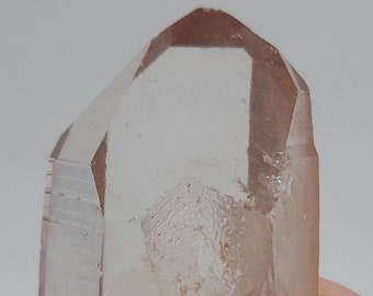 Red Pink Lemurian Seed Quartz- 2.2 inch Long- Serra Do Cabral Brazil- "Scarlet Temple" High Texture Lines, Beautiful Key, Etched Base- RM9