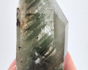 Large Garden Quartz: 22.5 cm Long, Mina Zeca De Souza Brazil- AAA Stacked Phantoms, Partial Polish- ST23